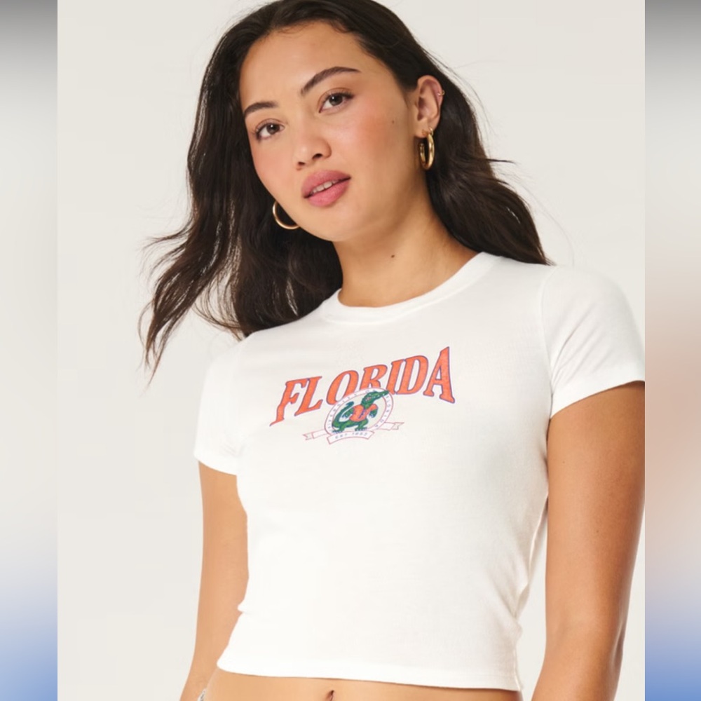 Hollister White Florida Cropped Tee